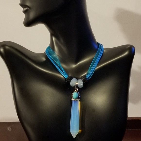 Opalite Pave Crystal Pendulum Necklace - Picture 2 of 3